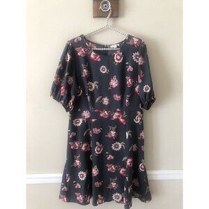 NWT Loft Womens Size 12 Gray Floral Dress Short Sleeve Flouncy